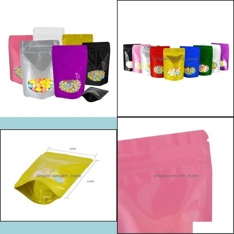 self sealing package bag window stand up gift dried food fruit tea nut packaging pouches 100pcs/pack