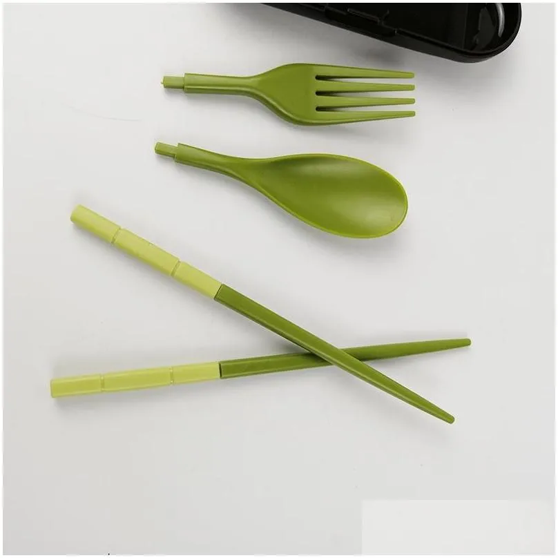 Dinnerware Sets Portable Folding Travel Dinnerware Set Plastic Cutlery Fork Chopsticks Sets For Adt Kids Outdoor Cam Picnic Drop Deliv Dhkyg