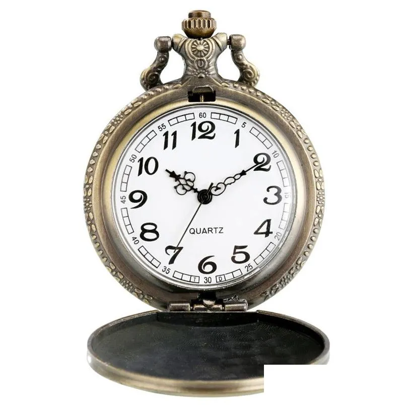 Pocket Watches Bronze Antique 3D Golf Man Poket Watch Men Boy Quartz Analog Display Clock With Long Necklace Chain Watches Reloj De Bo Dhdgn