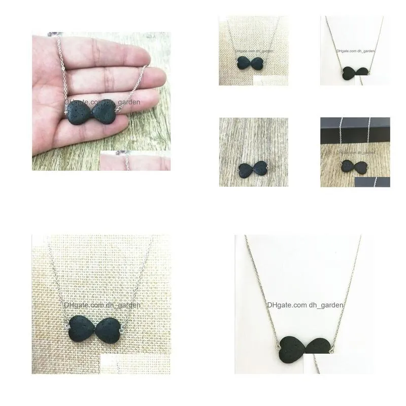 Pendant Necklaces Fashion Sier Color Both Heart Love Lava Stone Necklace Volcanic Rock Aromatherapy Essential Oil Diffuser F Dhgarden Dhrne