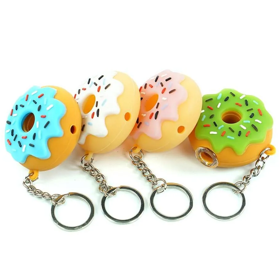 Smoking Pipes Unbreakable Donut Style Smoking Hand Pipe Spoon Ppipe With Keychain And Glass Bowl Accessories Oil Rig 4 Colors Drop Del Dh6Ti