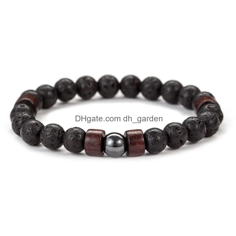 Charm Bracelets Volcano Lava Stone Wood Bead Bracelet Diy Essential Oil Diffuser For Women Men Jewelry Drop Delivery Jewelry Dhgarden Dht0J