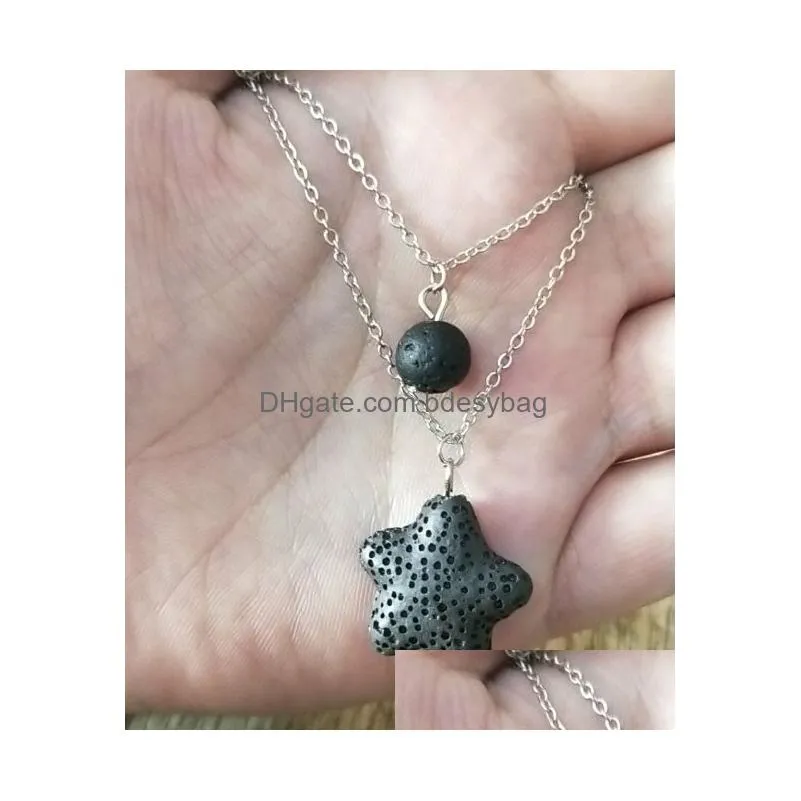Pendant Necklaces Fashion Starfish Lava Stone Mtilayer Necklace Volcanic Rock Aromatherapy Essential Oil Diffuser For Women Jewelry Dr Dhrli