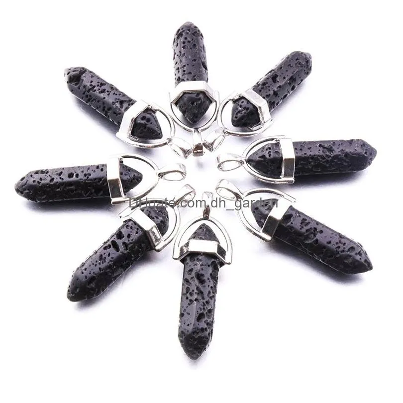 Pendant Necklaces Hexagonal Prism Black Lava Stone Necklace Aromatherapy Essential Oil Per Diffuser Pendant Jewelry Drop Del Dhgarden Dhbo8