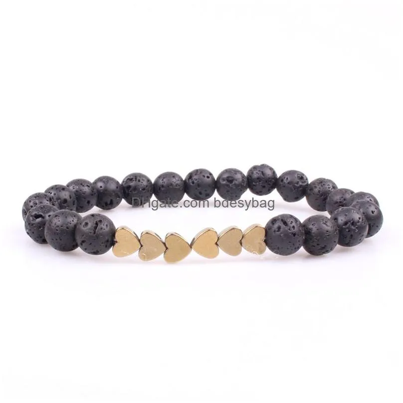 Charm Bracelets 8Mm Natural Lava Stone Heart Love Bead Bracelet Diy Volcano Essential Oil Diffuser For Women Men Jewelry Drop Delivery Dhnow