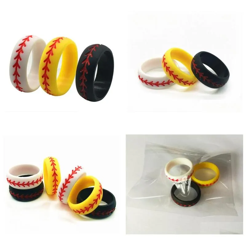 Silicone Wedding Ring for Men Baseball,3 Packs Comfortable Fit, 2.5 mm Thickness,from The Latest Artist Design Innovations to Leading Edge