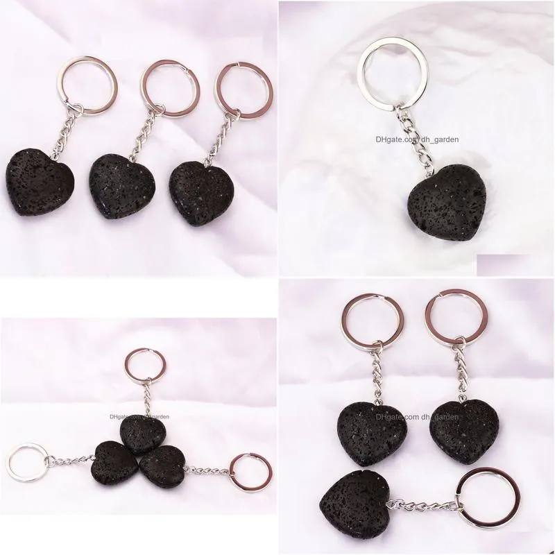 Key Rings Natural Lava Stone 30Mm Heart Key Chain Bag Car Ring Keychain For Women Men Jewelry Drop Delivery Jewelry Dhgarden Dhuye