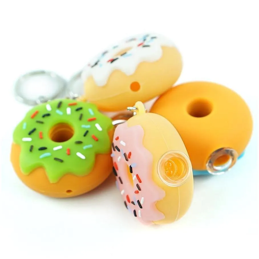 Smoking Pipes Unbreakable Donut Style Smoking Hand Pipe Spoon Ppipe With Keychain And Glass Bowl Accessories Oil Rig 4 Colors Drop Del Dh6Ti