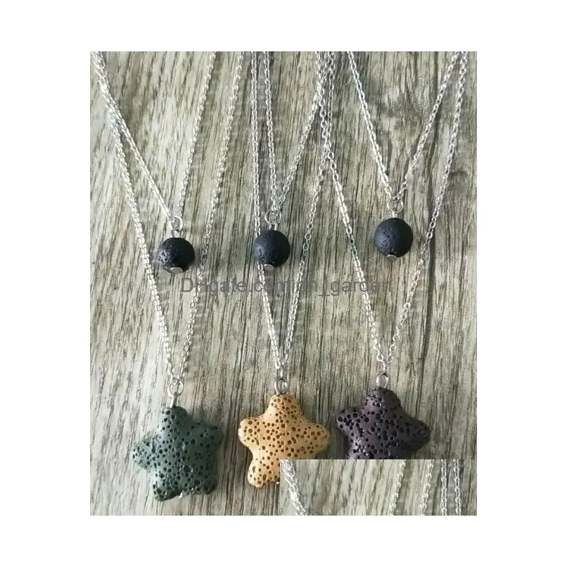 Pendant Necklaces Fashion Starfish Lava Stone Mtilayer Necklace Volcanic Rock Aromatherapy Essential Oil Diffuser For Women Dhgarden Dhm7R