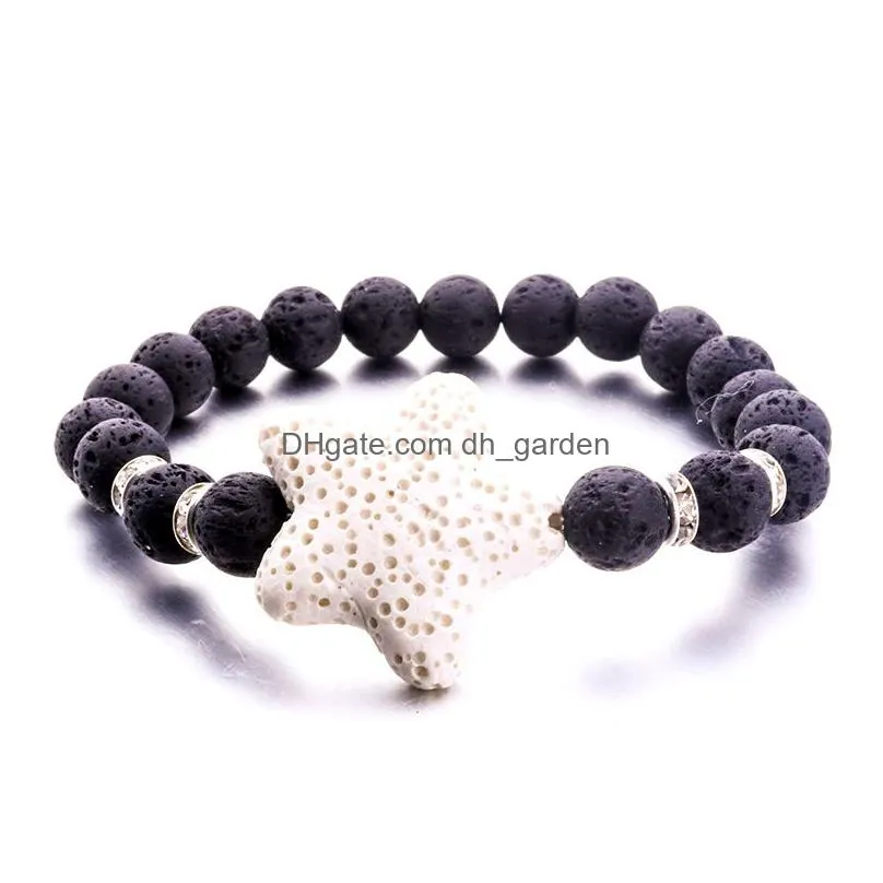 Charm Bracelets 8Mm Black Lava Stone 25Mm Starfish Charm Bracelet Aromatherapy Essential Oil Diffuser For Drop Delivery Jewel Dhgarden Dhkxm