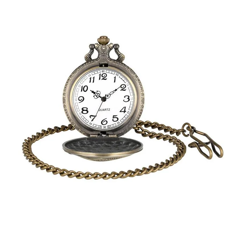 Pocket Watches Vintage Bronze Fishing Angling Design Quartz Pocket Watch For Men And Women Pendants Chain Gift Present Drop Delivery W Dh1Vy