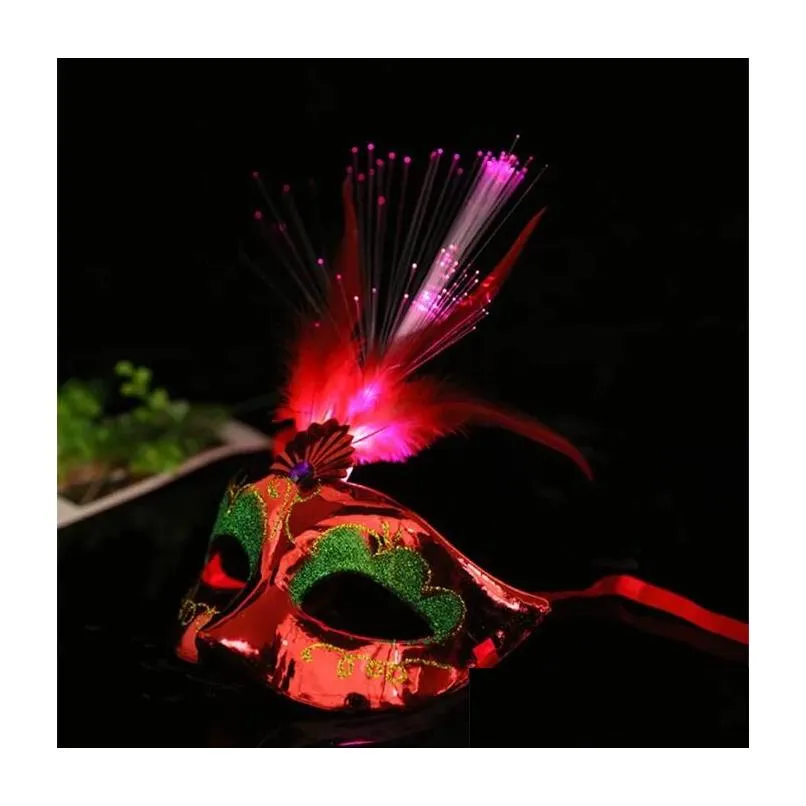 Party Masks Led Fiber Light Up Mask Masquerade Fancy Dress Party Princess Feather Glowing Drop Delivery Home Garden Festive Party Supp Dhbb7