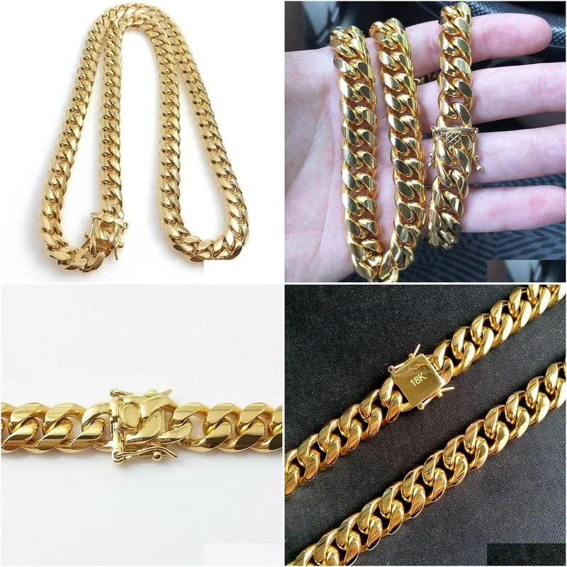 Chains 18K Gold Plated Necklace High Quality  Cuban Link Chain Men Punk Stainless Steel Jewelry Necklaces Drop Delivery Jewelry N Dh13C