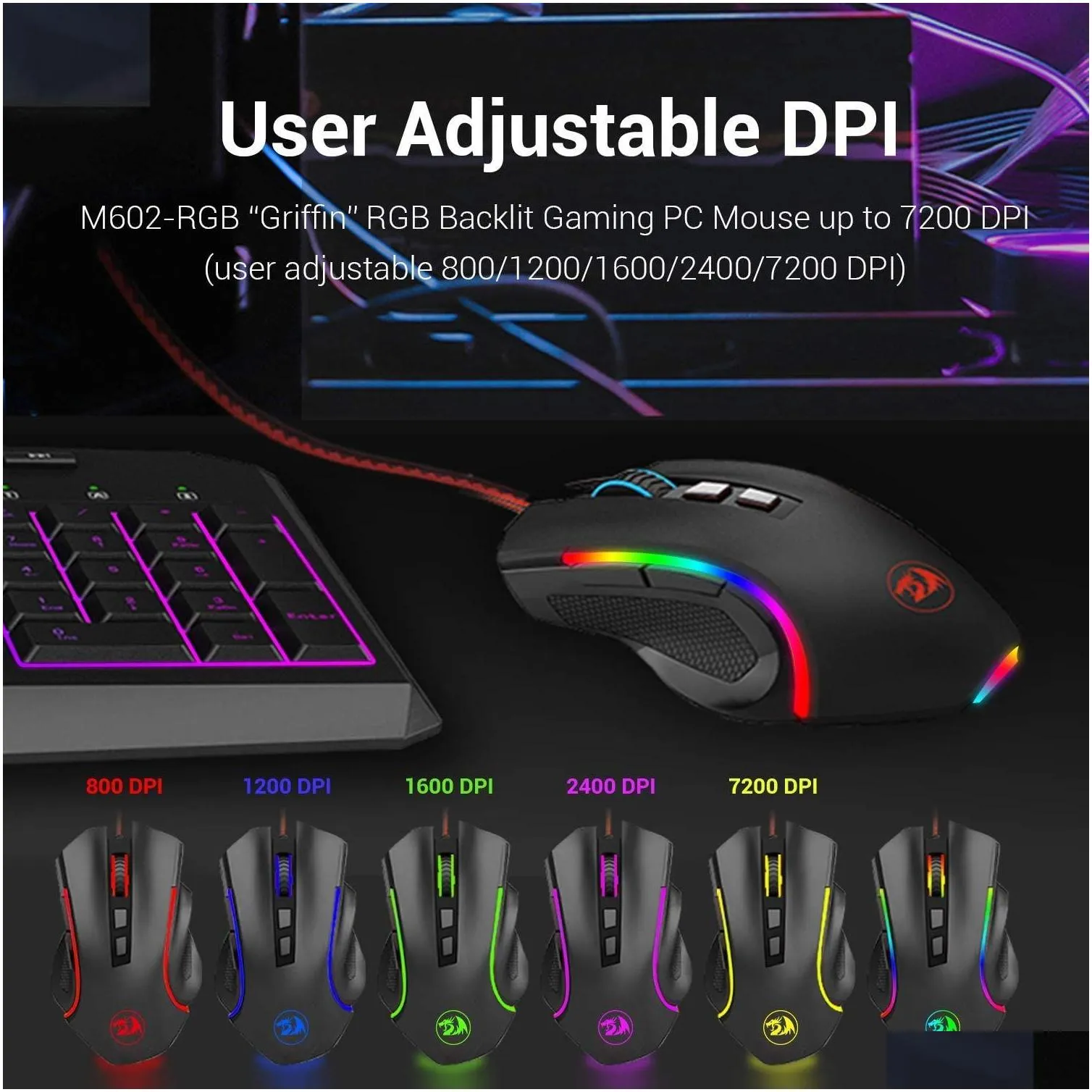 n M607 RGB Wired Gaming Mouse Ergonomic Mouse Programmable with 7 Backlight Modes up to 7200 DPI for Windows PC Gamers