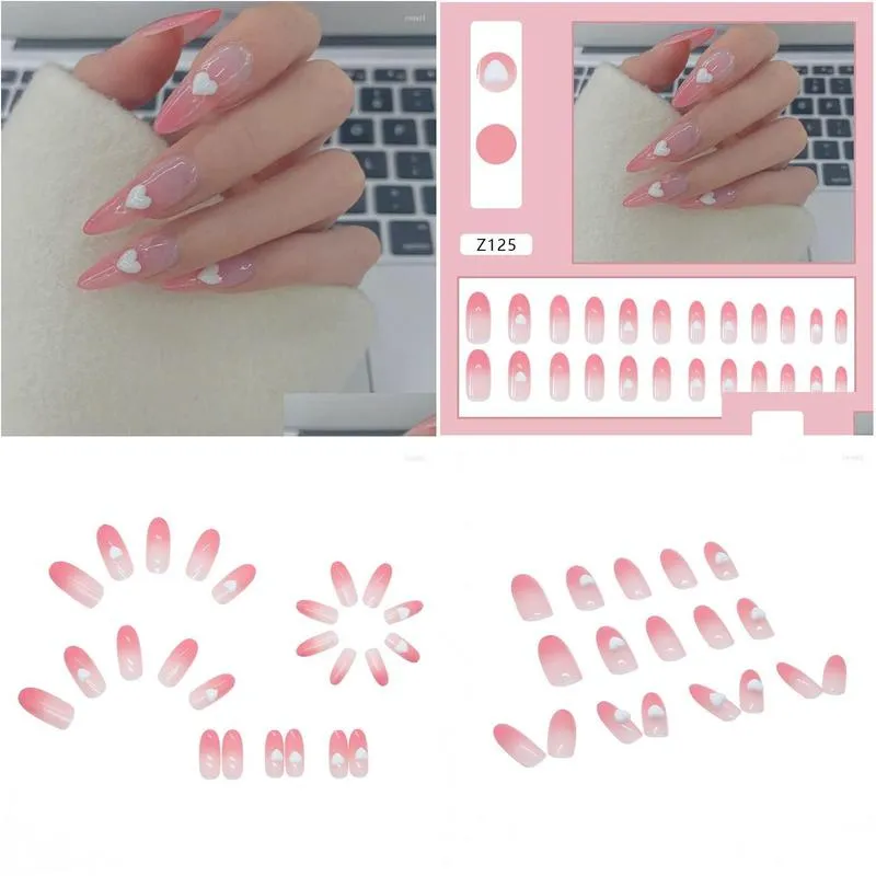 False Nails False Nails 24Pcs With A Pattern Peach Heart Wear Finished Nail Tablet Removable Manicure Beautif Drop Delivery Health Bea Dhayk