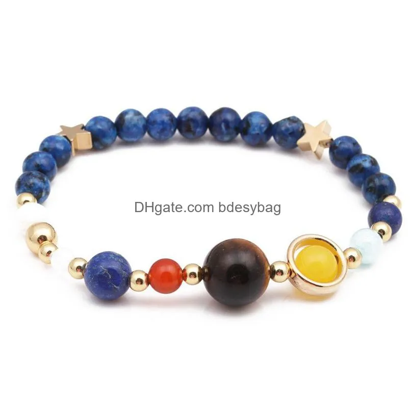 Charm Bracelets Fashion Galaxy The Eight Planets In Solar System Guardian Star Natural Stone Lava Turquoise Beads Bracelet Bangle For Dhjlu