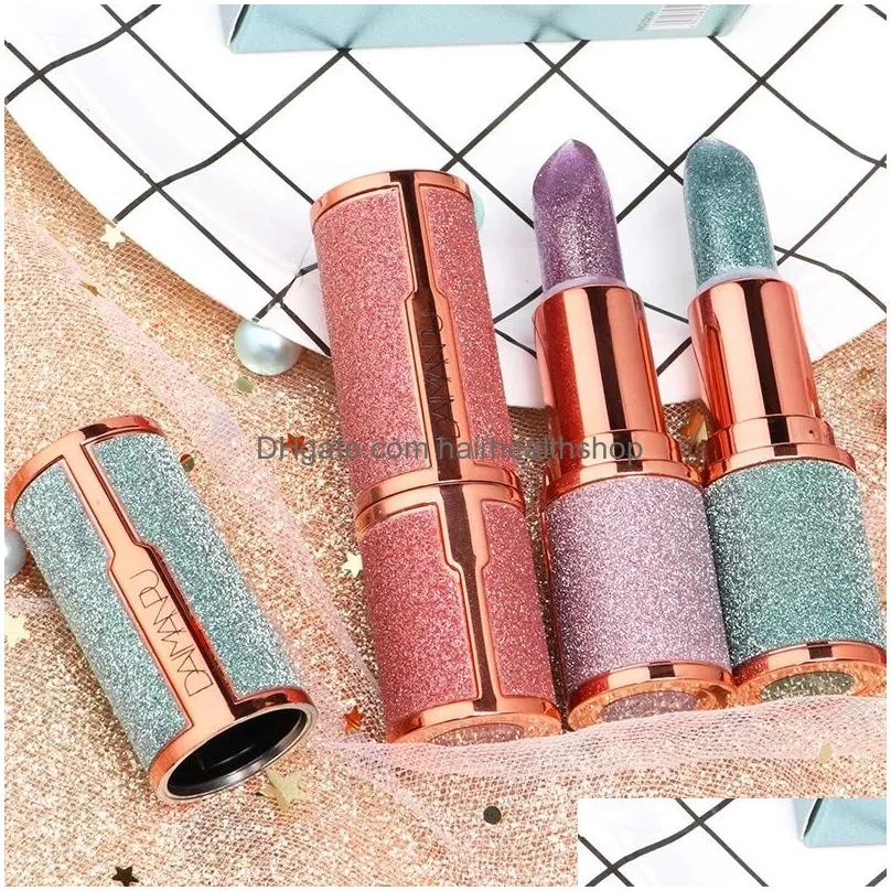 Lipstick Glitter Matte Lipstick Waterproof Long Lasting Temperature Change Diamond Non Stick Red Pink Lip Tint Makeup Cosmetic Drop De Dh0Dj