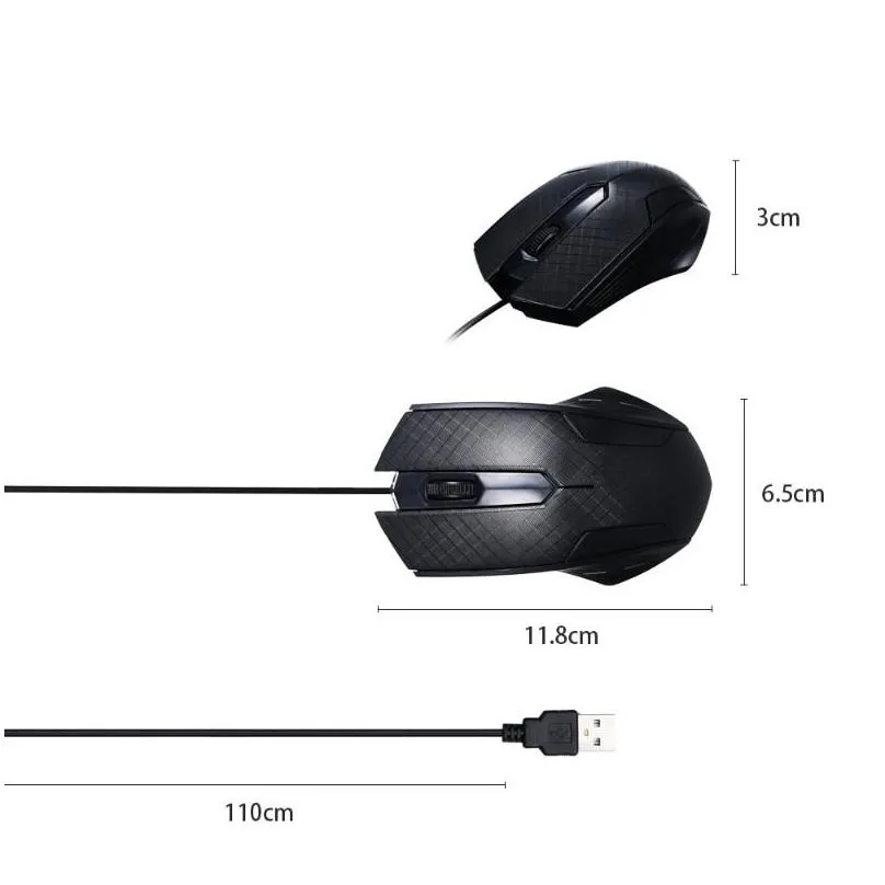 Black Wired Gaming Mouse USB 3 Buttons Optical Wheel Antiskid Frosted For PC Pro Laptop Gamer Computer Mice