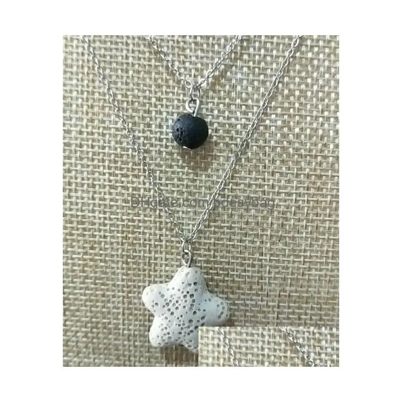 Pendant Necklaces Fashion Starfish Lava Stone Mtilayer Necklace Volcanic Rock Aromatherapy Essential Oil Diffuser For Women Jewelry Dr Dhrli