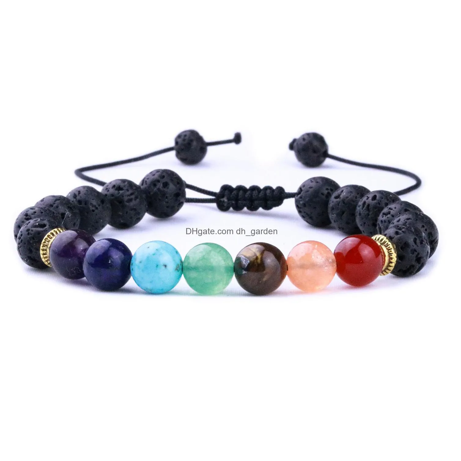 Charm Bracelets 8Mm Natural Stone Black Lava Weave 7 Chakra Healing Bracelets Aromatherapy Essential Oil Diffuser Bracelet F Dhgarden Dhzdu