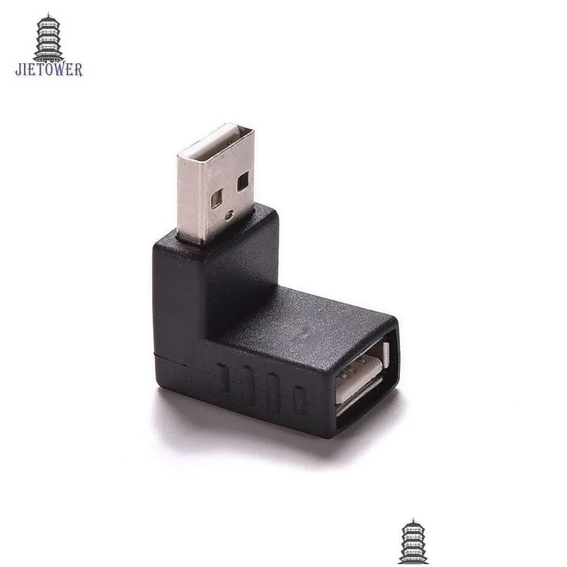 300pcs/lot 90 degree angled USB 2.0 A male to female Adapter USB2.0 Coupler Connector Extender Converter for laptop PC black