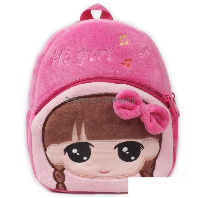 pink princess baby girl plush backpack cartoon toy shoulder bag small children kindergarten school bags mini picnic knapsack 210413