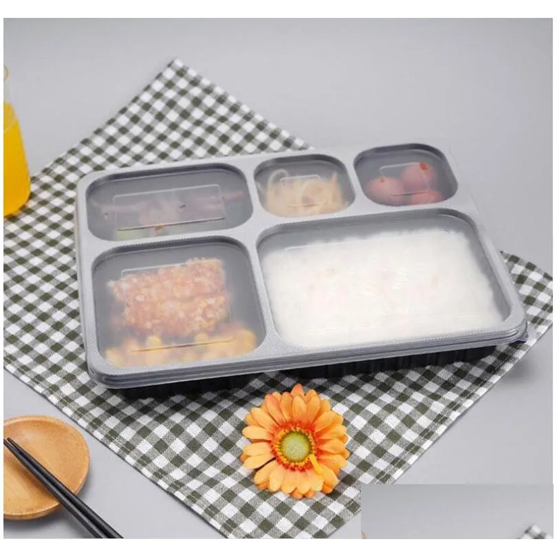 Dinnerware Sets Black 4 Compartments Take Out Containers Dinnerware Sets Grade Pp Food Packing Boxes Disposable Bento Box For El Drop Dh2P3