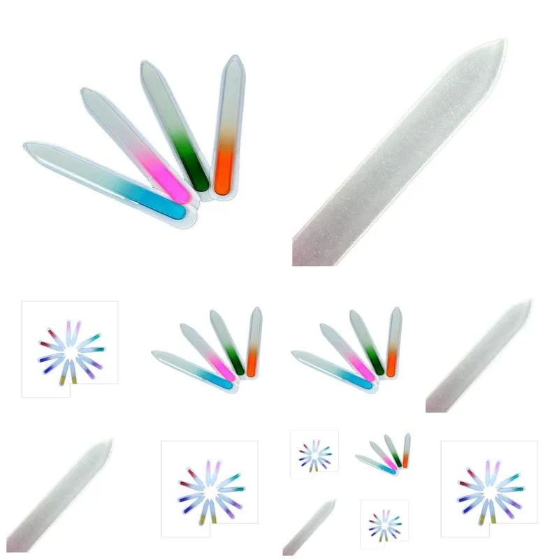 Files 9Cm Glass Nail Files With Plastic Sleeve Durable Crystal File Buffer Care Colorf Drop Delivery Home Garden Tools Hand Tools Dhnrf