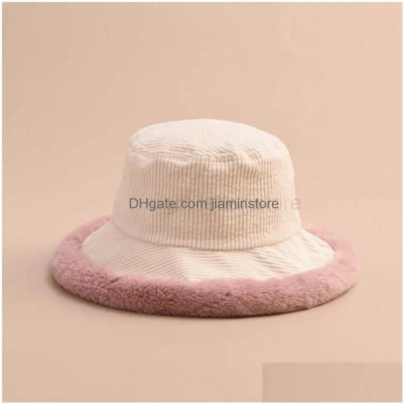 Beanie/Skull Caps Beanie/Skl Caps Solid Travel Winter Bucket Hats Women Corduroy Panama Hat Thick Warm Plush Fisherman Cap For Girl Cr Dhdxo