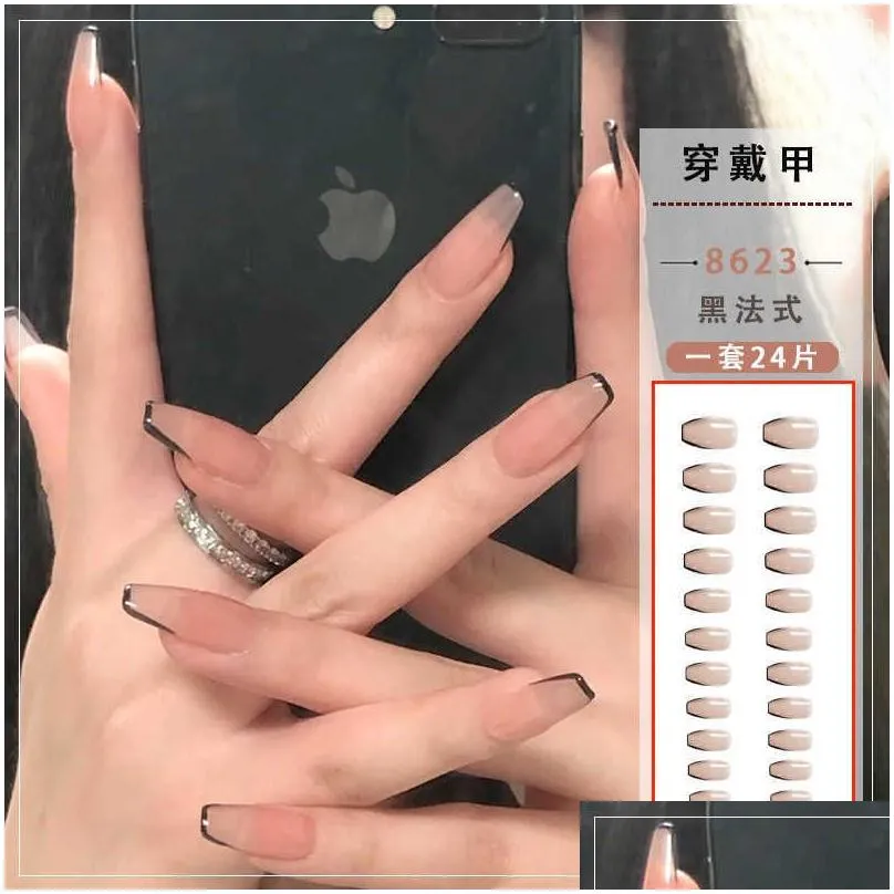 False Nails False Nails Boyuan Autumn And Winter New Selling Ballet Nude Black French Wearing Enhancement Tablets 230320 Drop Delivery Dhpjb