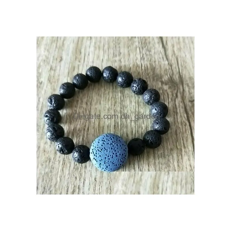 Charm Bracelets 10Mm Black Lava Stone Bracelet Diy Colourf Volcanic Aromatherapy Essential Oil Diffuser For Women Men Jewelr Dhgarden Dhnoa