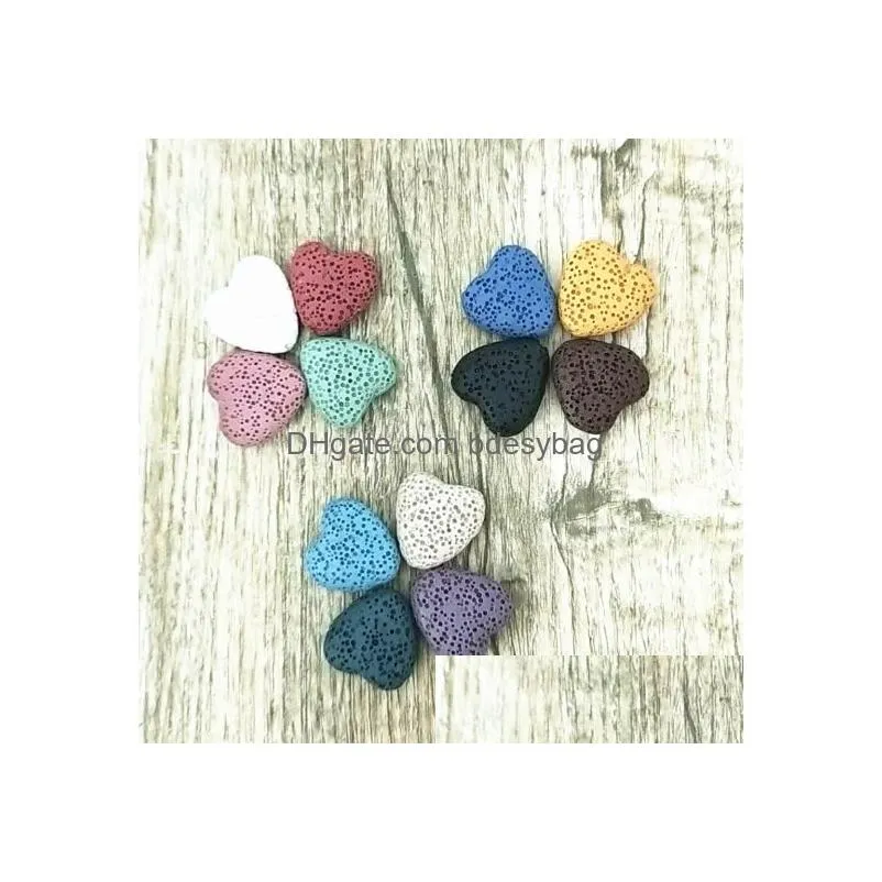 Charms Mti-Colored 20Mm Heart Shape Natural Lava Rock Stone Beads Diy Essential Oil Diffuser Pendants Jewelry Necklace Earrings Making Dhwdk