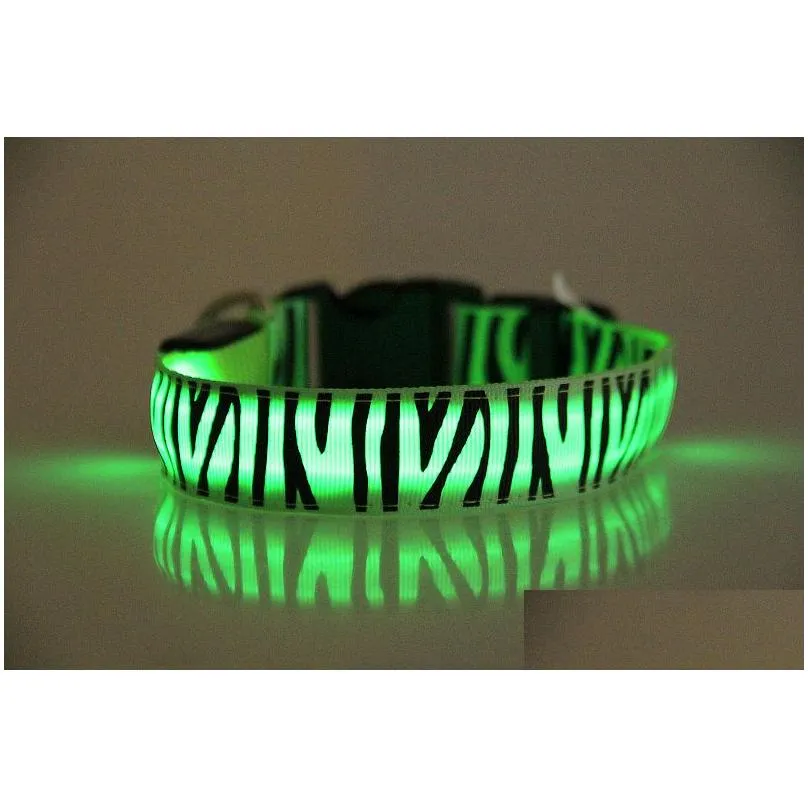 Dog Collars & Leashes Flashing Pet Collars Lighted Up Nylon Led Dog Colorf Zebra Style Collar 2.5M Width 8 Drop Delivery Home Garden P Dhys3