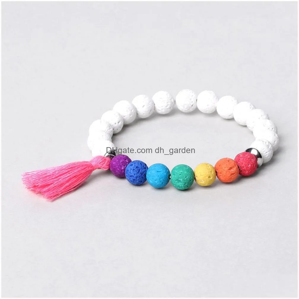 Charm Bracelets Natural Lava Stone Bead 7 Chakra Bracelet Diy Volcano Essential Oil Diffuser For Women Jewelry Drop Delivery Dhgarden Dhdht