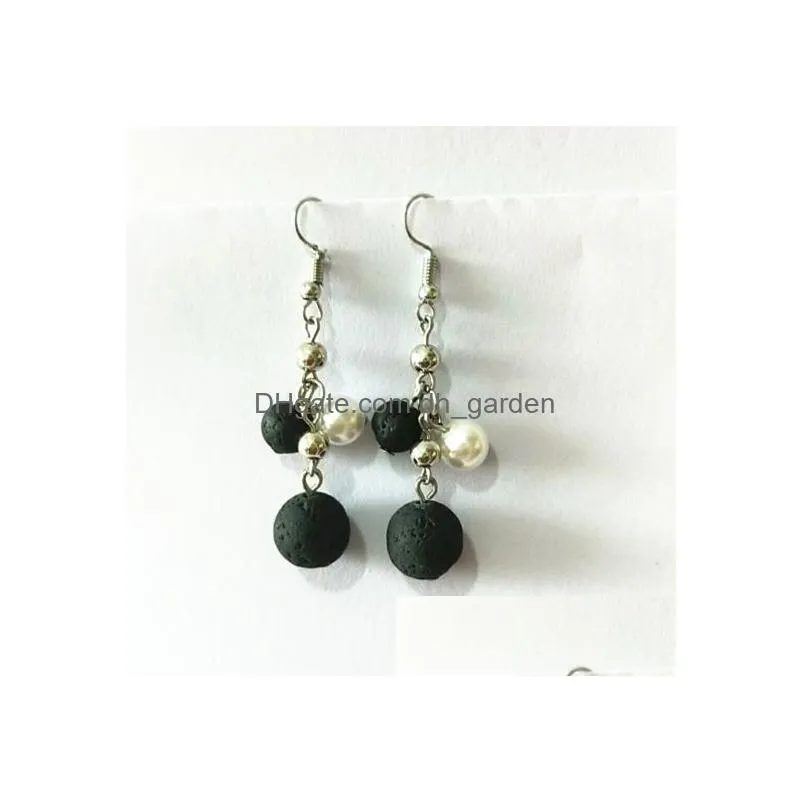 Dangle & Chandelier Black Lava Stone Imitation Pearl Earrings Necklace Diy Aromatherapy Essential Oil Diffuser Dangle Earing Dhgarden Dhxcf