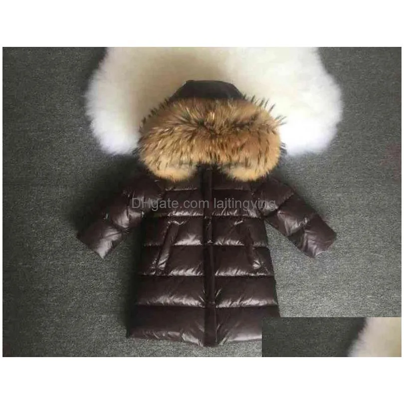 children girl boy winter real fur thickened down jackets 90 long coat jacket overcoat 1-12y baby kids clothing -30 outwear 211203