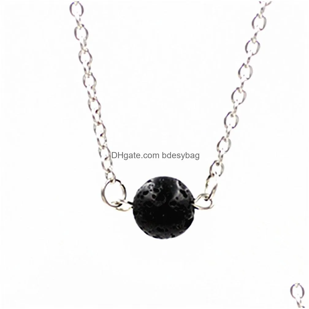 Pendant Necklaces Fashion 6Mm 8Mm 10Mm Natural Lava Stone Necklace Volcanic Rock Aromatherapy  Oil Diffuser For Women Jewelry Dh0At