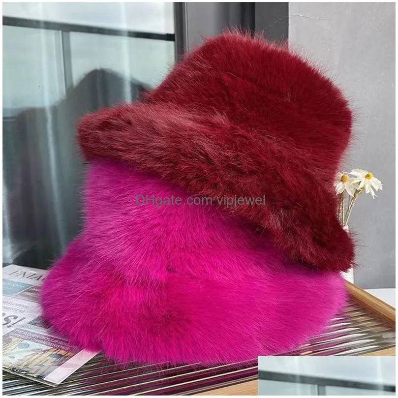 ball caps big fluffy faux fur bucket hat for women luxury plush fishermans hat warm winter fisherman hat colorful and gorgeous hat