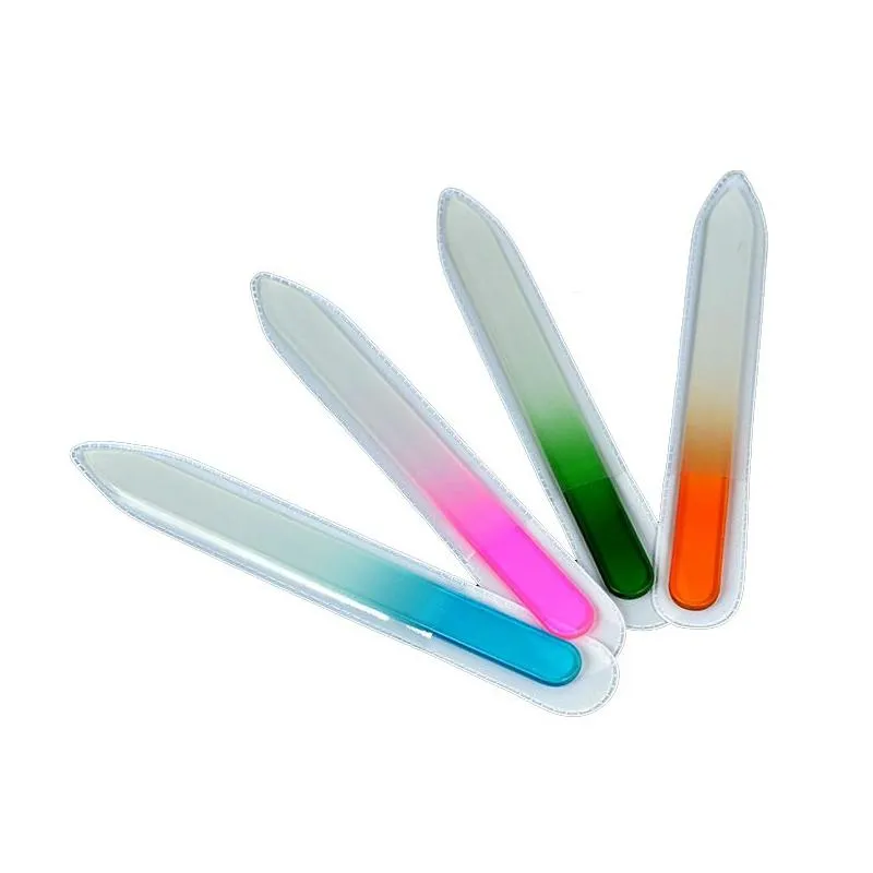 Files 9Cm Glass Nail Files With Plastic Sleeve Durable Crystal File Buffer Care Colorf Drop Delivery Home Garden Tools Hand Tools Dhnrf