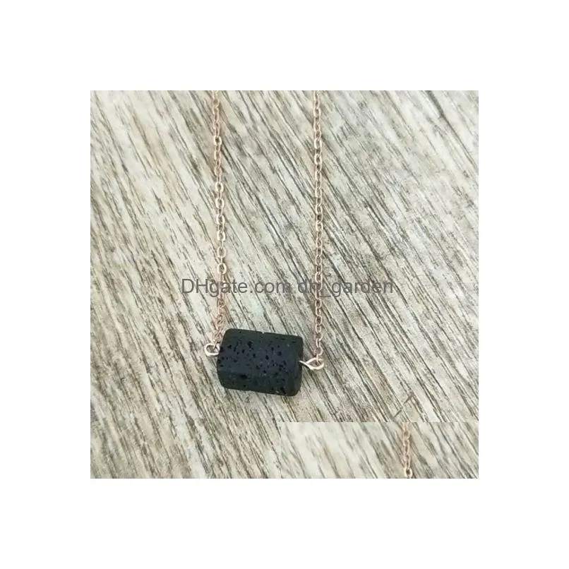 Pendant Necklaces Fashion Sier Gold Color Prism Lava Stone Necklace Volcanic Rock Aromatherapy Essential Oil Diffuser For Wo Dhgarden Dhys8