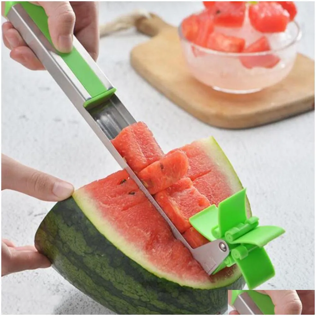 Fruit & Vegetable Tools Stainless Steel Watermelon Slicer Cutter Knife Corer Fruit Vegetable Tools Kitchen Gadgets Drop Delivery Home Dhjwr