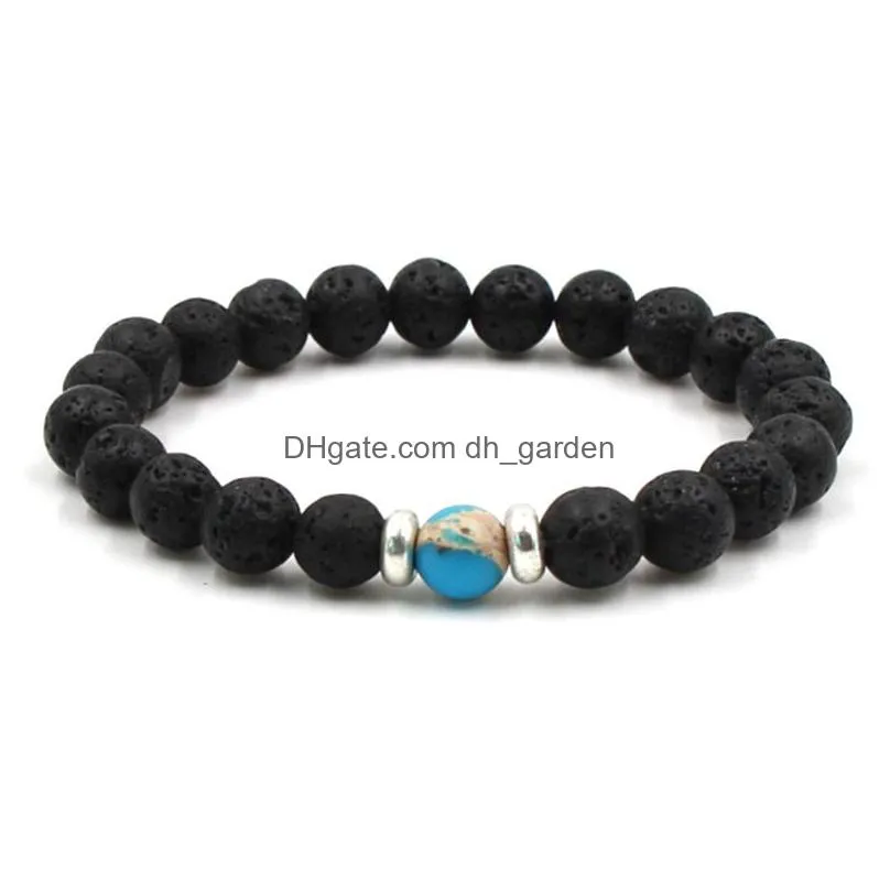 Charm Bracelets 12 Colors Natural Black Lava Stone Turquoise Tigers Eye Bracelet Vaolcano Aromatherapy Essential Oil Diffuse Dhgarden Dhvrv