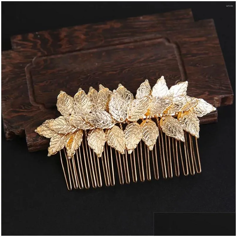 Hair Clips Elegant Wedding Combs Bride Jewelry Gold Color Alloy Leaves Hairpins Side Flower Crown For Bridal Accessory