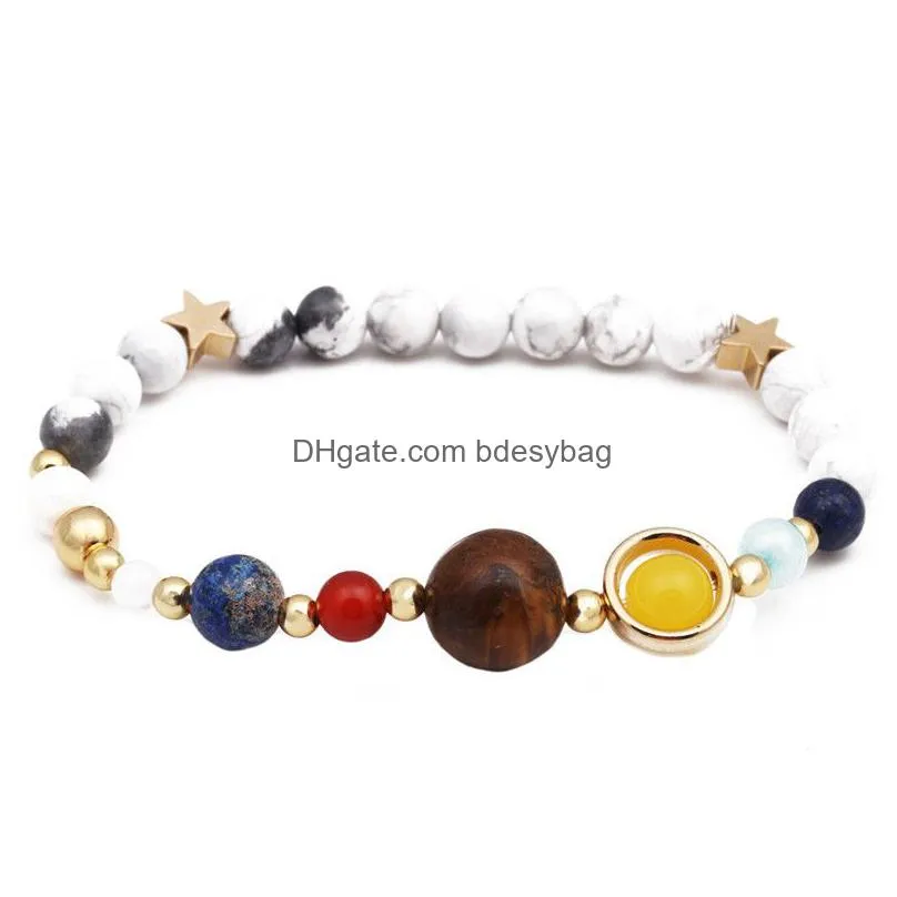 Charm Bracelets Fashion Galaxy The Eight Planets In Solar System Guardian Star Natural Stone Lava Turquoise Beads Bracelet Bangle For Dhjlu