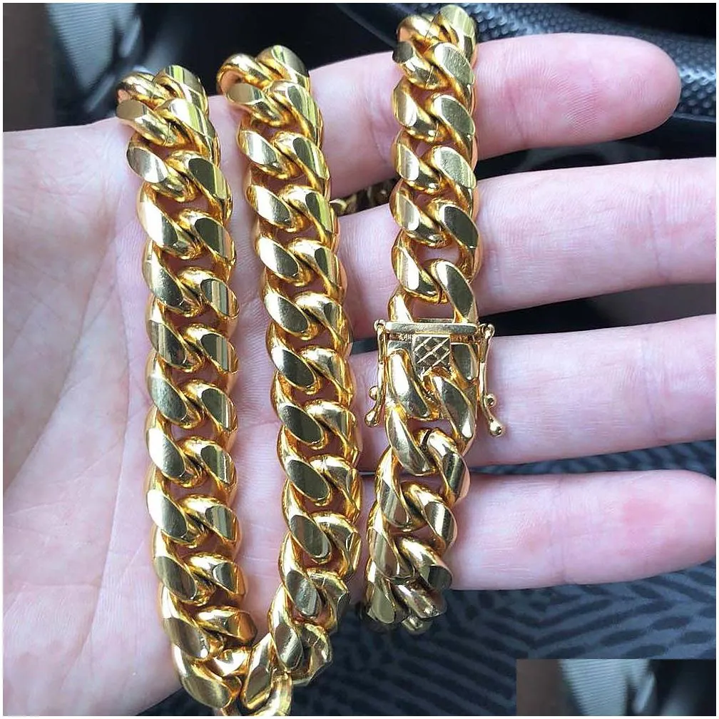 Chains 18K Gold Plated Necklace High Quality  Cuban Link Chain Men Punk Stainless Steel Jewelry Necklaces Drop Delivery Jewelry N Dh13C