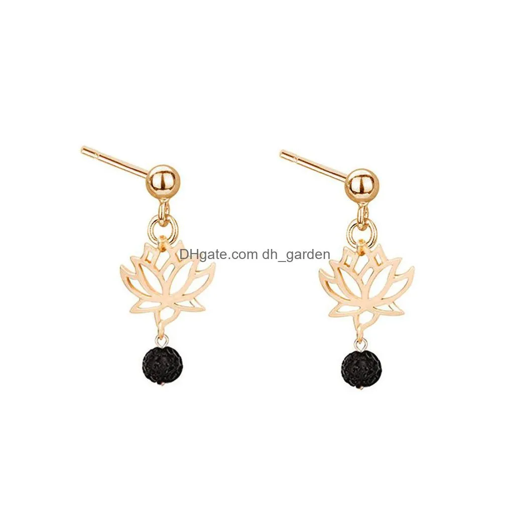 Dangle & Chandelier 6Styles Sier Gold Color Black Lava Stone Lotus Earrings Diy Aromatherapy Essential Oil Diffuser Dangle E Dhgarden Dhck8