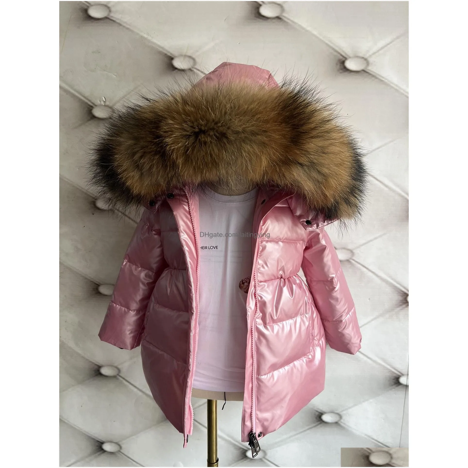 top quality kids baby girl down coat winter large fur collar parka duck down jacket warm thickened overcoat children clothing