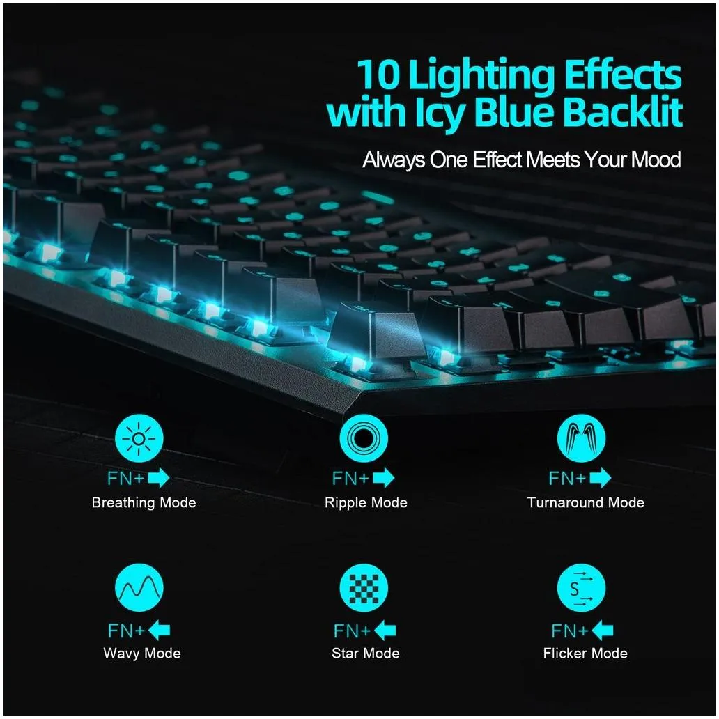 Thunderobot KG5104 Cherry MX Mechanical Gaming Keyboard, N-key Rollover, 10Modes Light Effect Adjustment- Classic Version LED Lights games keypad ione