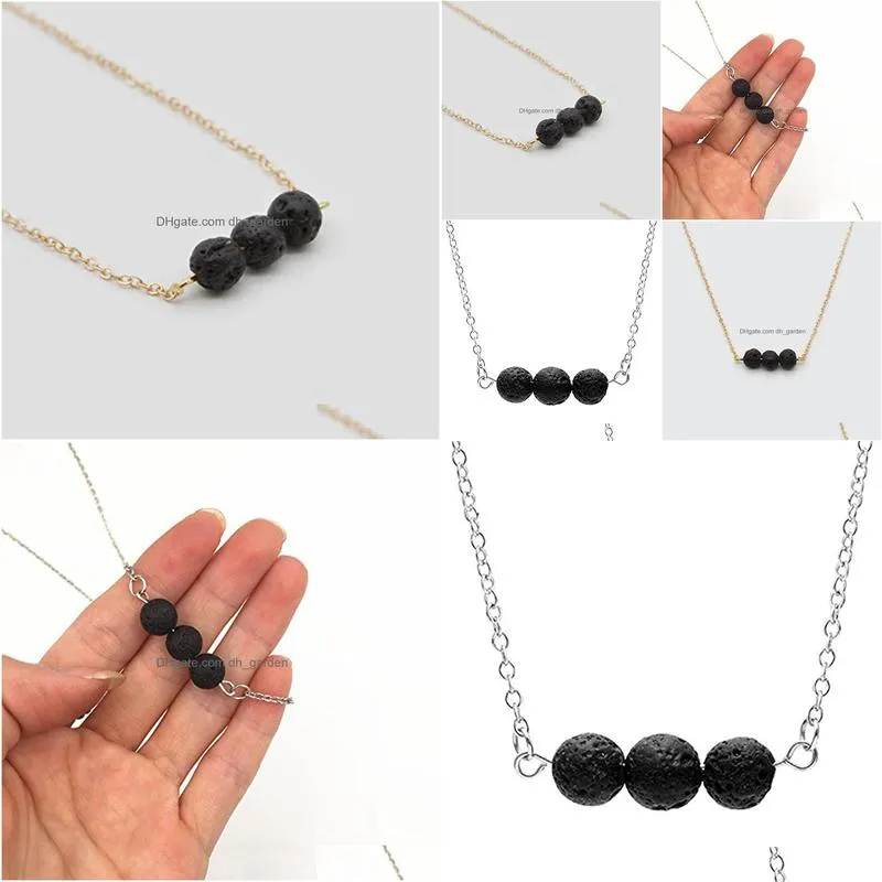 Pendant Necklaces Sier Gold Color Black Lava Stone Bead Necklace Volcanic Rock Aromatherapy  Oil Diffuser For Women Dhgarden Dhso3