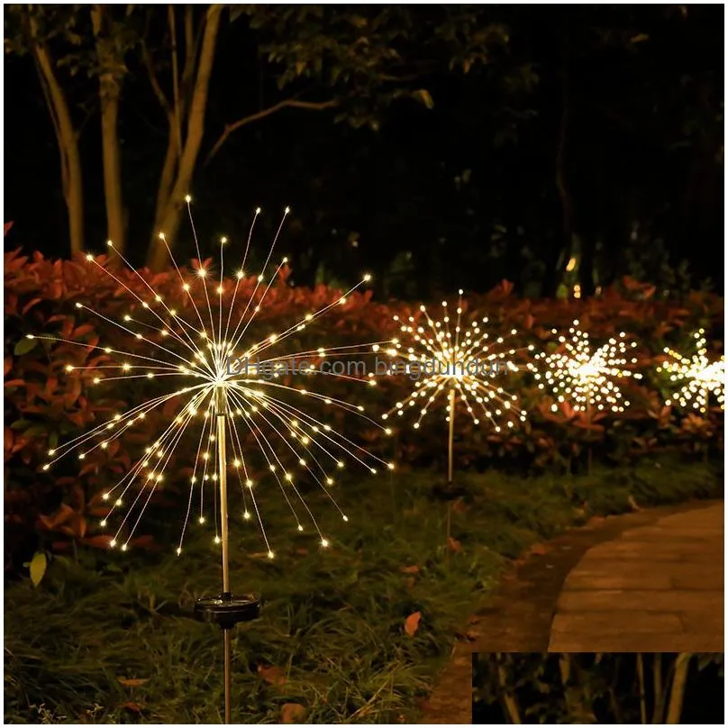 Garden Decorations Garden Decorations Led Solar Power Firework Lights Decoration Fairy Waterproof Outdoor Dandelion Lawn Lamp For Pati Dhgdi